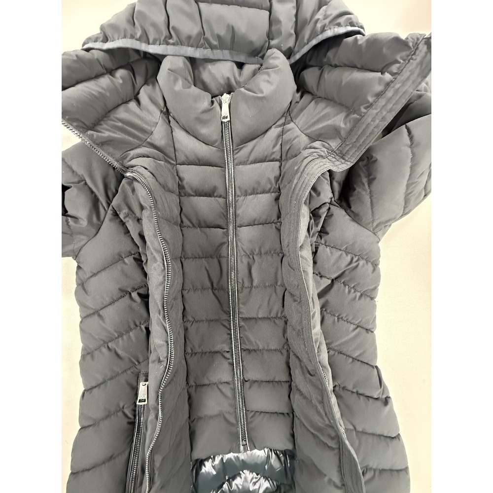 DKNY Jacket Women's Medium Black Hooded Full Double Zip Bib Front Water Resist - Picture 10 of 16